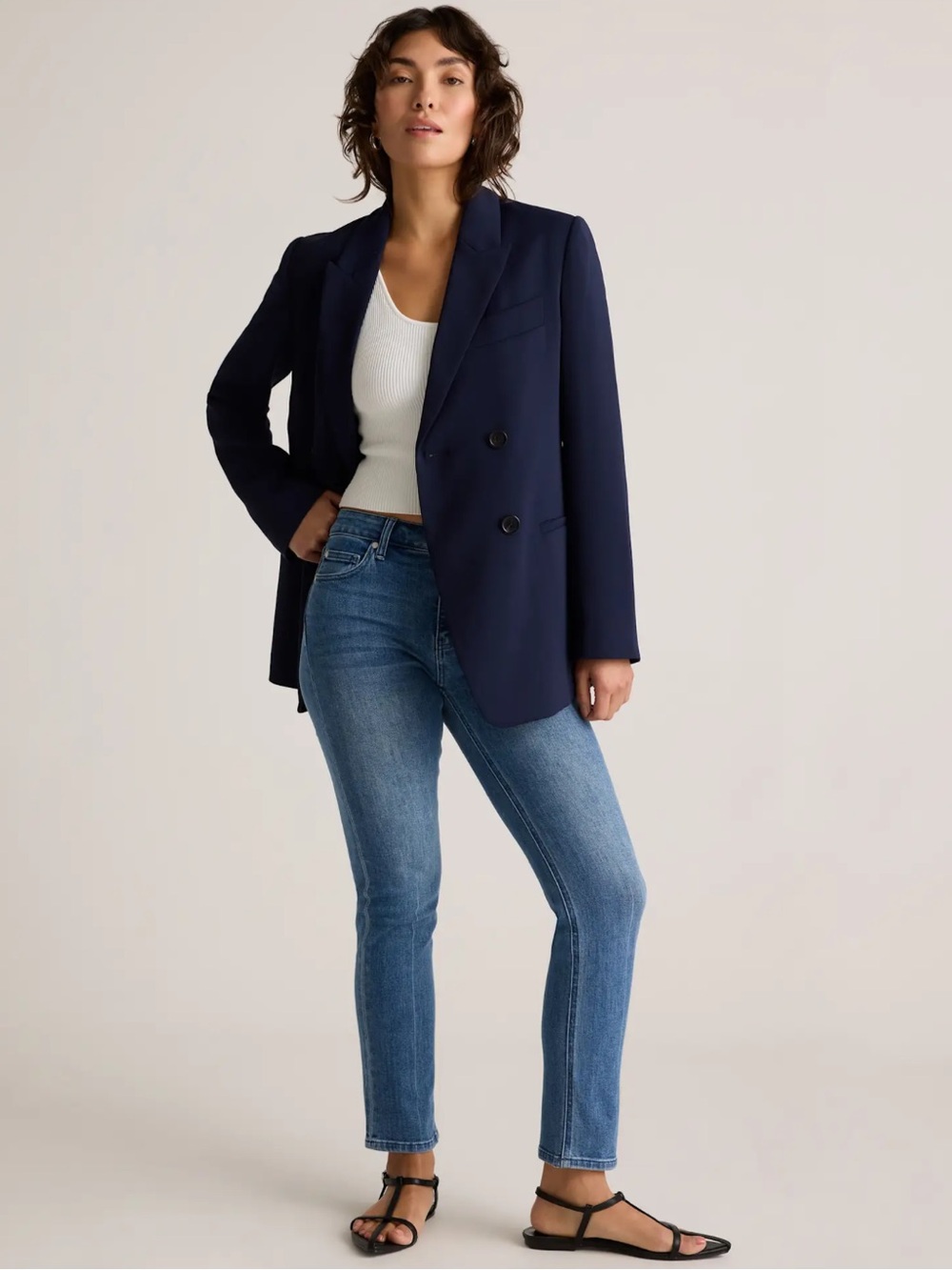Quince Luna Stretch Slim Straight Jeans Seaside Blue Size 26